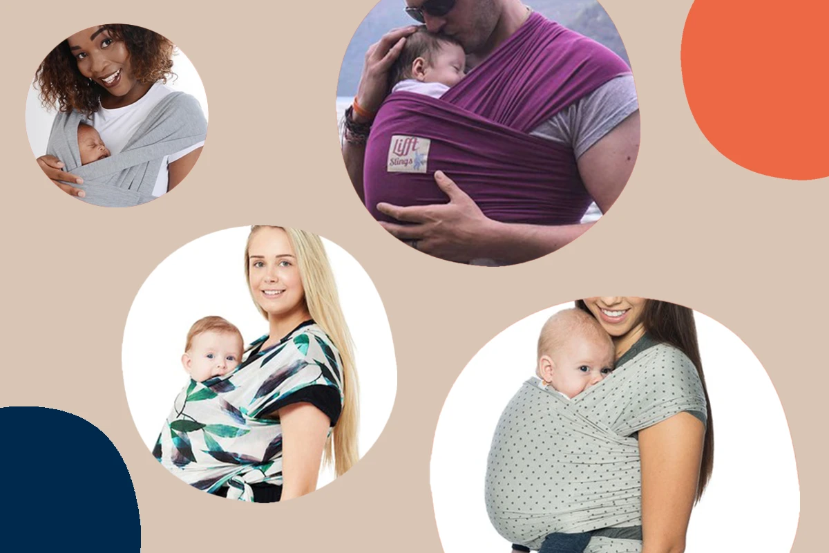 Parent wearing a baby in a carrier